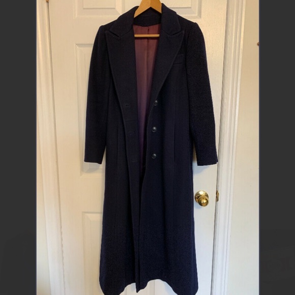 Women’s Navy blue wool coat long length - Picture 2 of 4